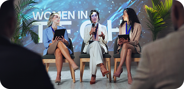 Woman talking in interview setting